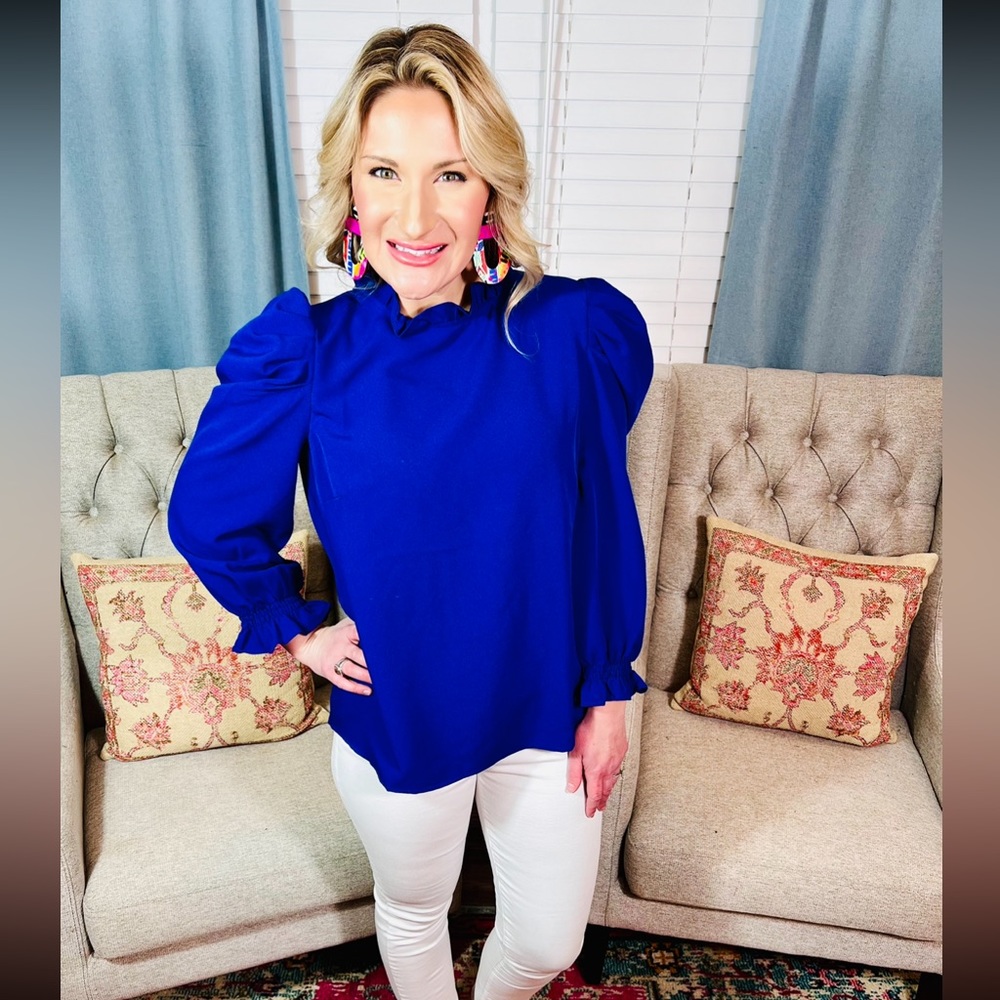 Gorgeous royal blue puff sleeve blouse - Picture 2 of 3